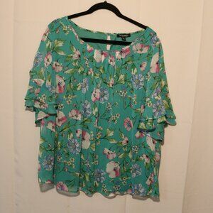 Women's Floral Teal and Pink Blouse